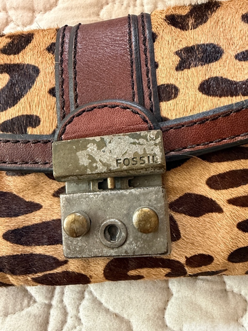Fossil Leopard Print Calf Hair Trifold Wallet - Picture 6 of 6